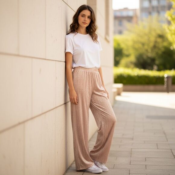 New NWT Marc New York Champagne Velvet Velour Wide Leg Pants Size Large - Picture 1 of 16